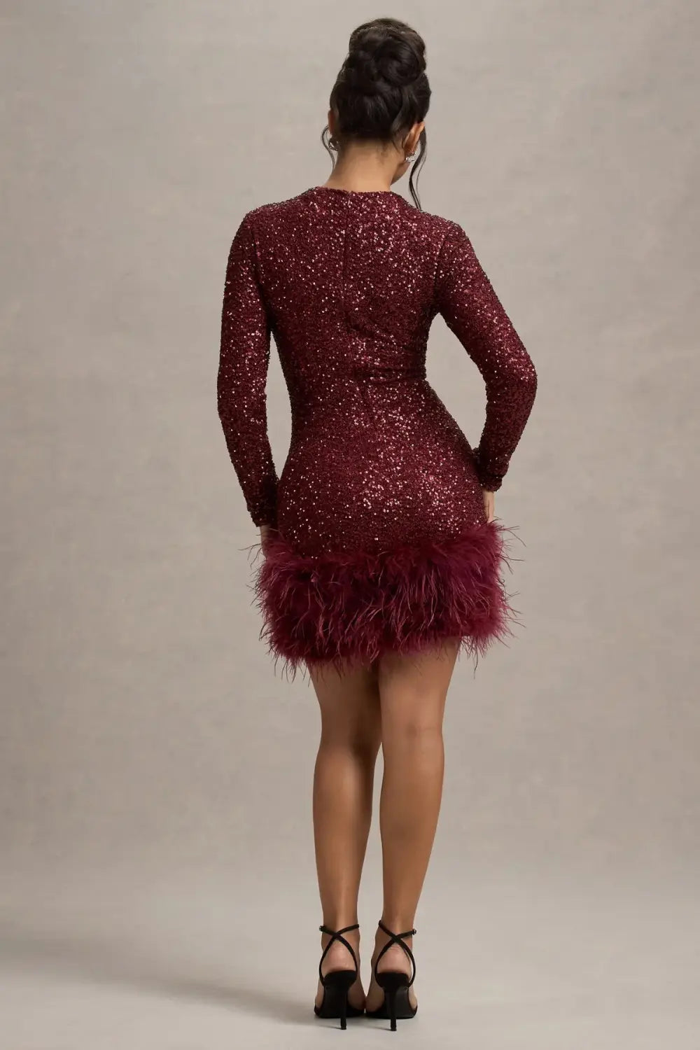 Women’s Long Sleeve Sequined Feather Dress