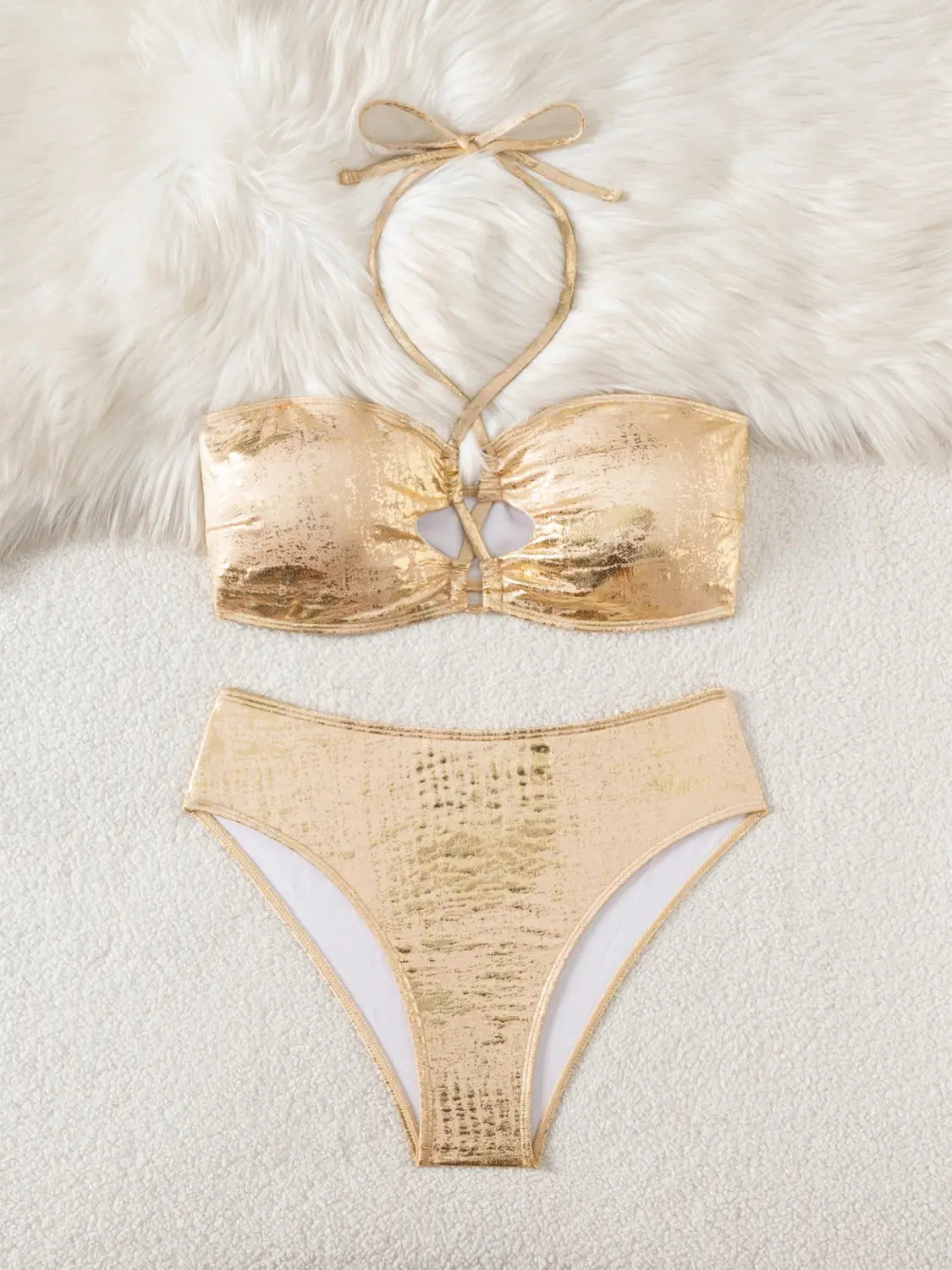 Golden Lace up Bandeau Swimsuit