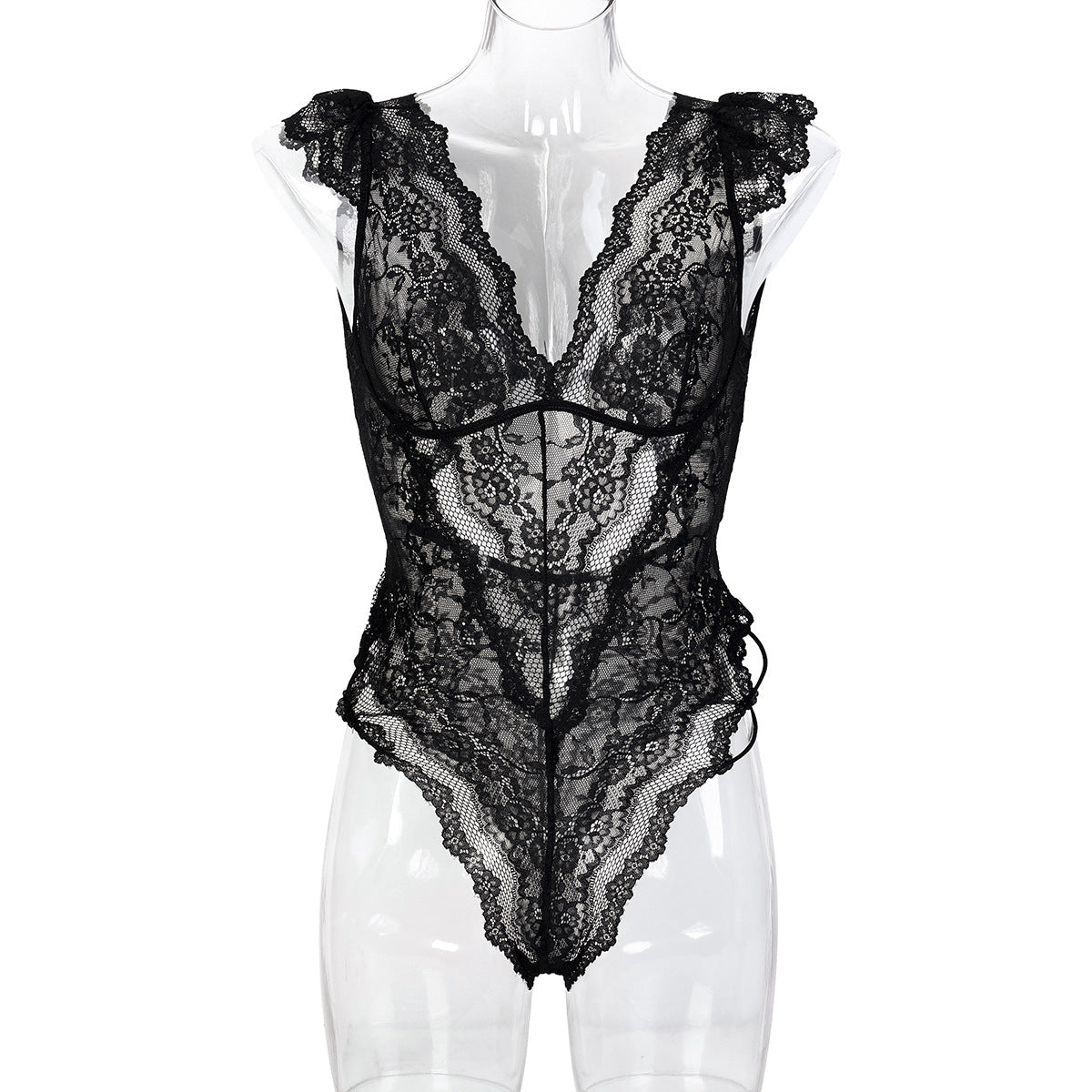 Lace Deep V Plunge Lingerie Jumpsuit