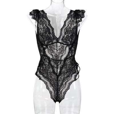 Lace Deep V Plunge Lingerie Jumpsuit