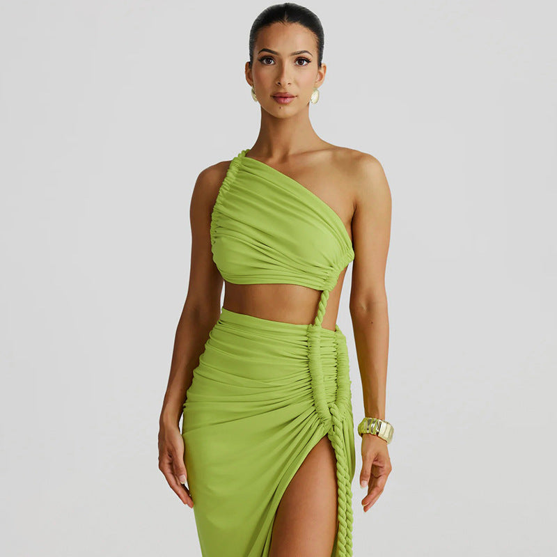 One Shoulder Tube Top Ruched Dress