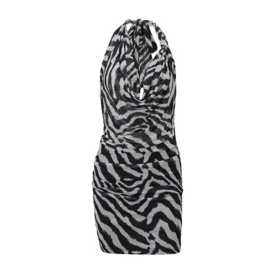 Zebra Pattern Halter Dress