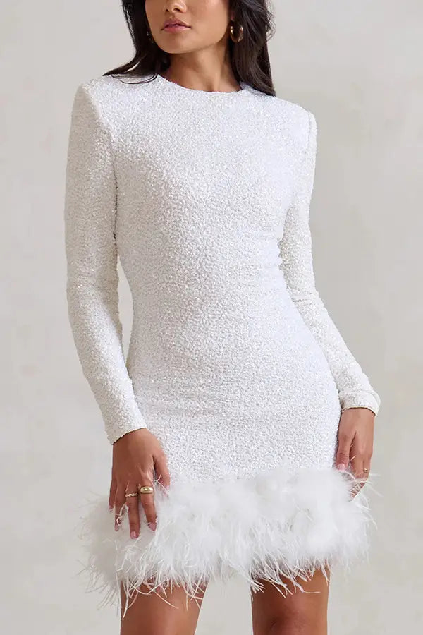 Women’s Long Sleeve Sequined Feather Dress