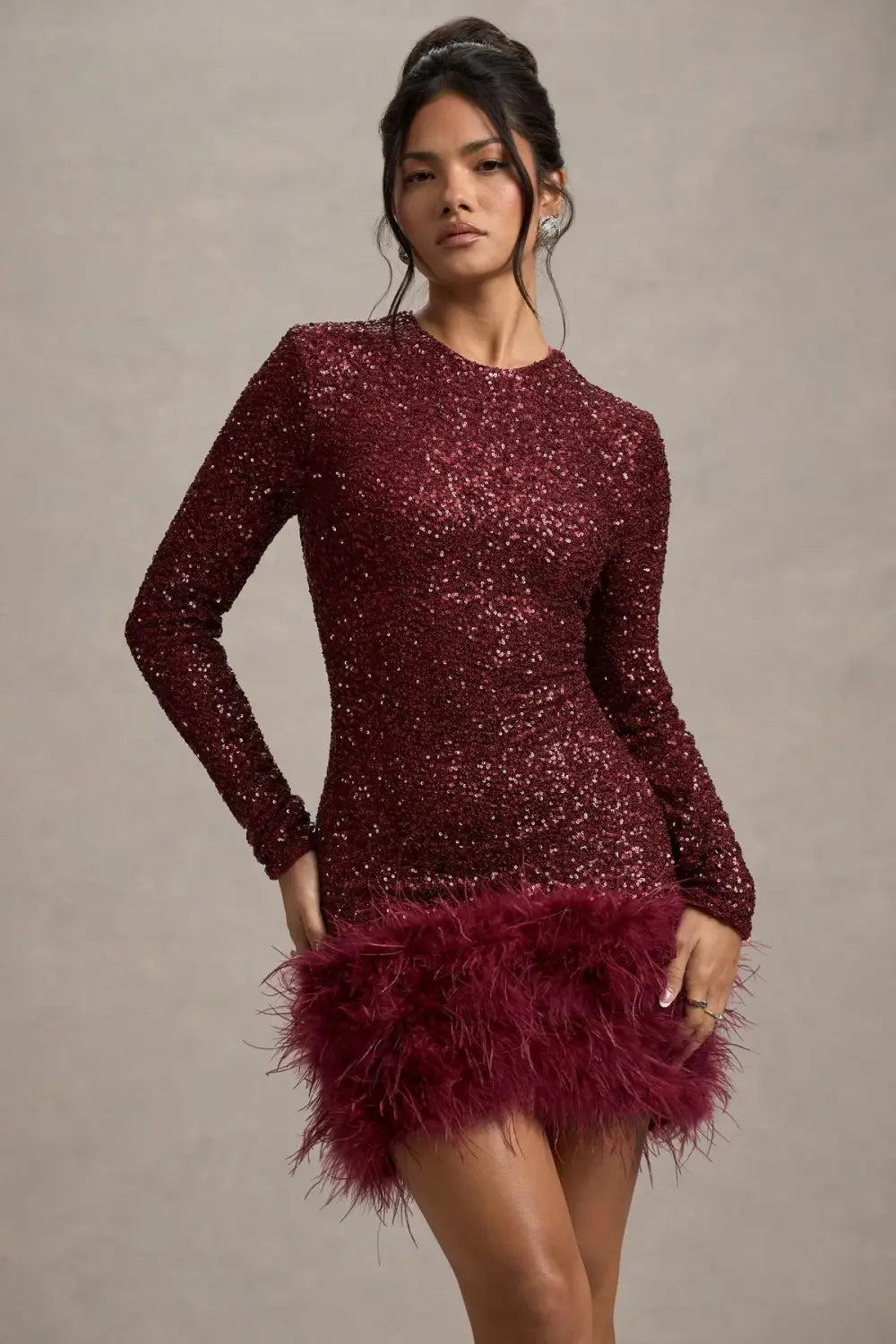 Women’s Long Sleeve Sequined Feather Dress