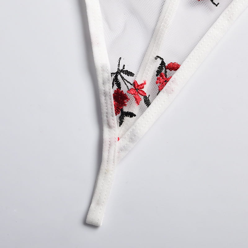 Two Piece Floral Embroidery Stretch Lingerie Set
