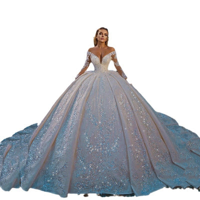 Elegant Long Sleeve Ball Gown Sequin Wedding Dress