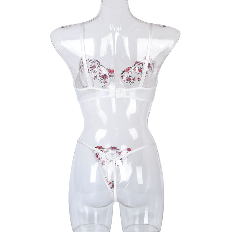 Two Piece Floral Embroidery Stretch Lingerie Set