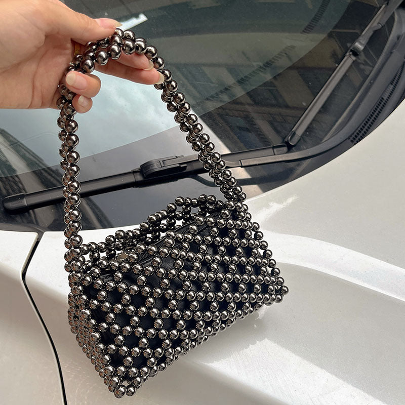 Beaded Woven Crossbody Handbag
