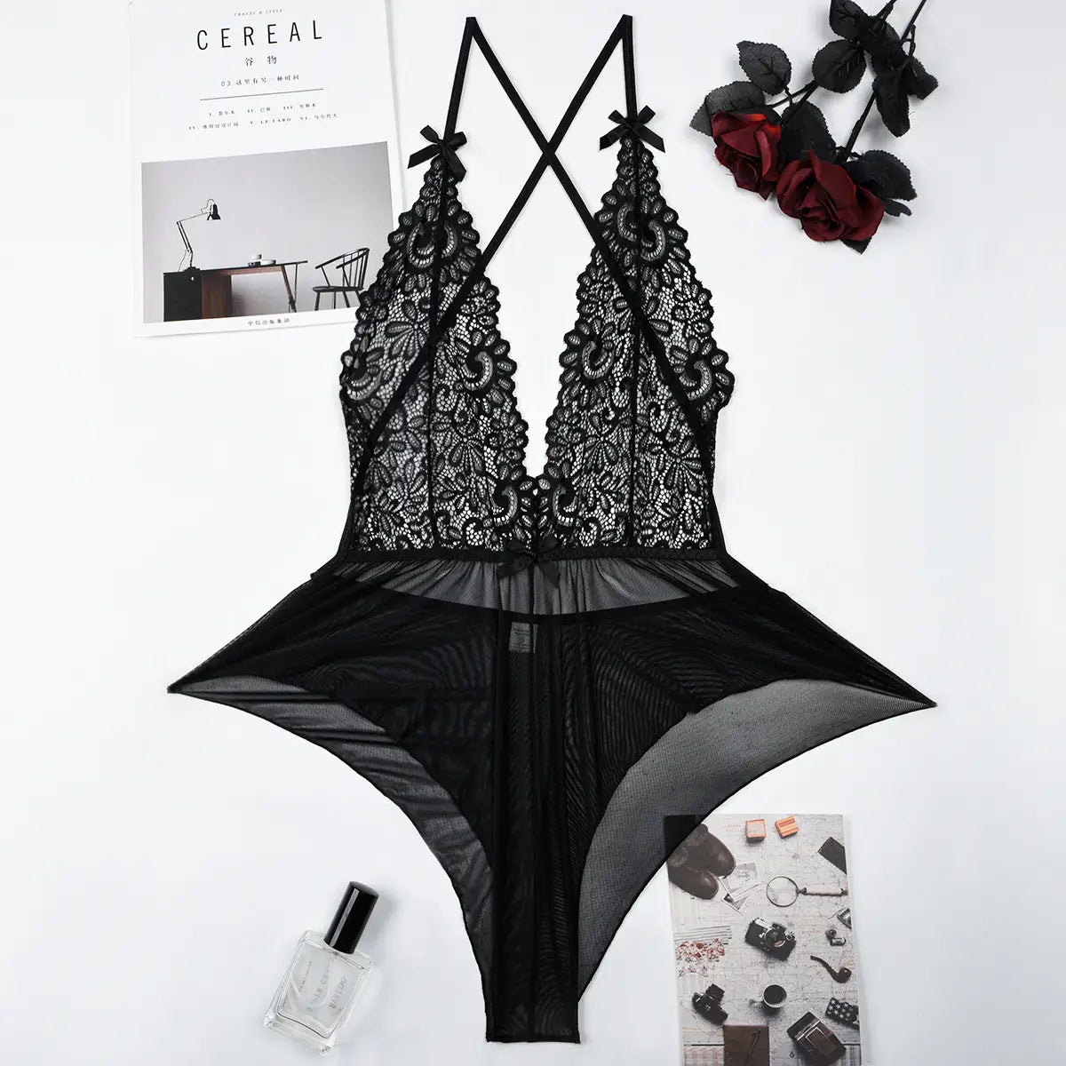 Lace V neck Backless Jumpsuit