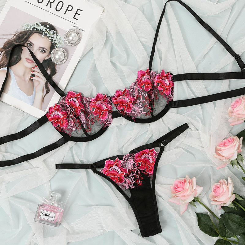 Classic Embroidery Floral Bra and Panties Set