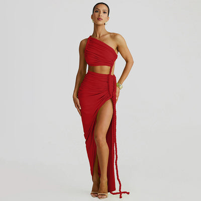 One Shoulder Tube Top Ruched Dress