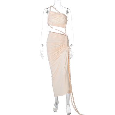 One Shoulder Tube Top Ruched Dress