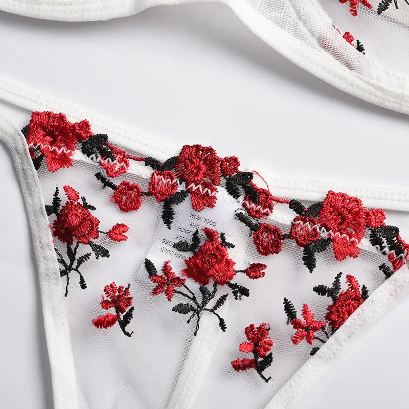 Two Piece Floral Embroidery Stretch Lingerie Set