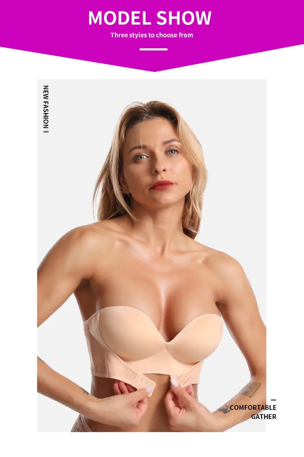 Strapless Non-slip Front Buckle Pushup Bra