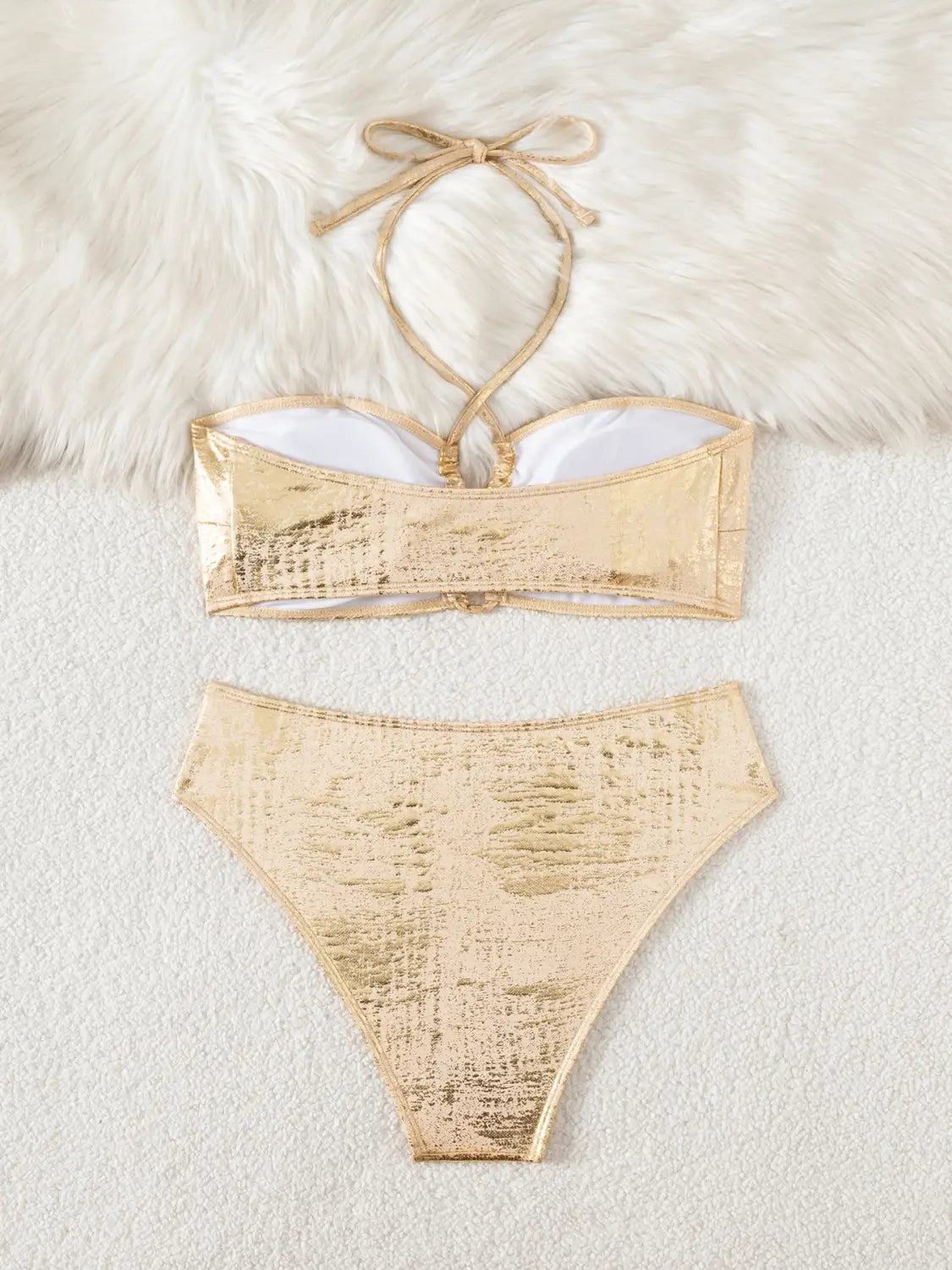 Golden Lace up Bandeau Swimsuit