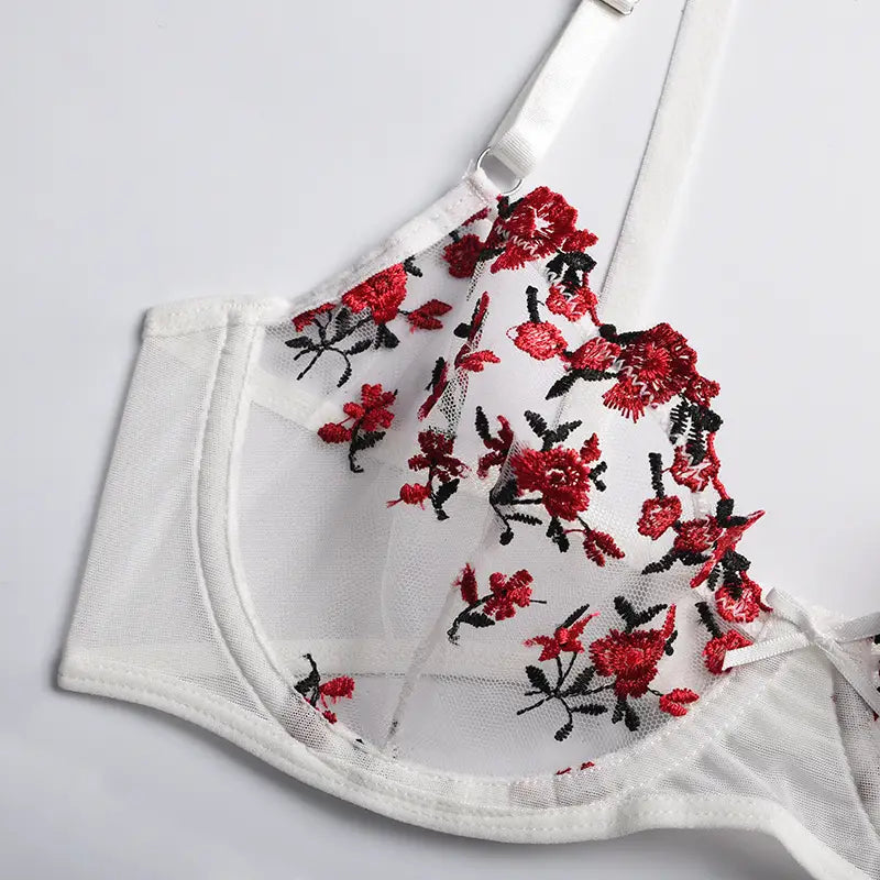 Two Piece Floral Embroidery Stretch Lingerie Set