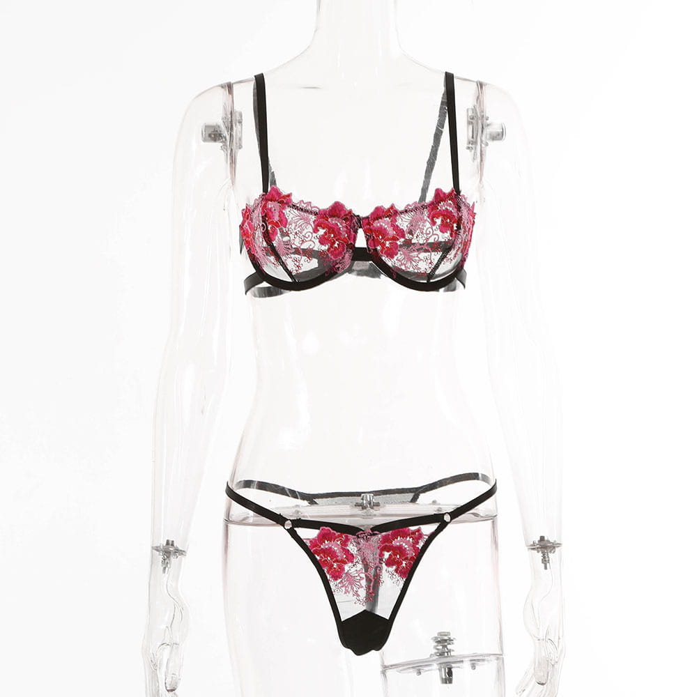 Classic Embroidery Floral Bra and Panties Set