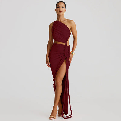 One Shoulder Tube Top Ruched Dress