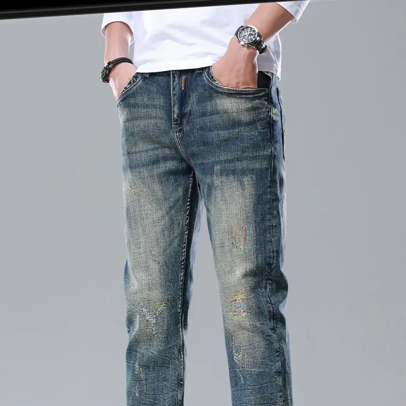 Men’s Straight Slim Cotton Vintage Jeans