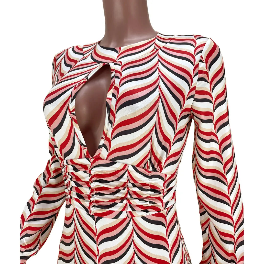 Women’s Cutout Smocked Print Flared Jumpsuit