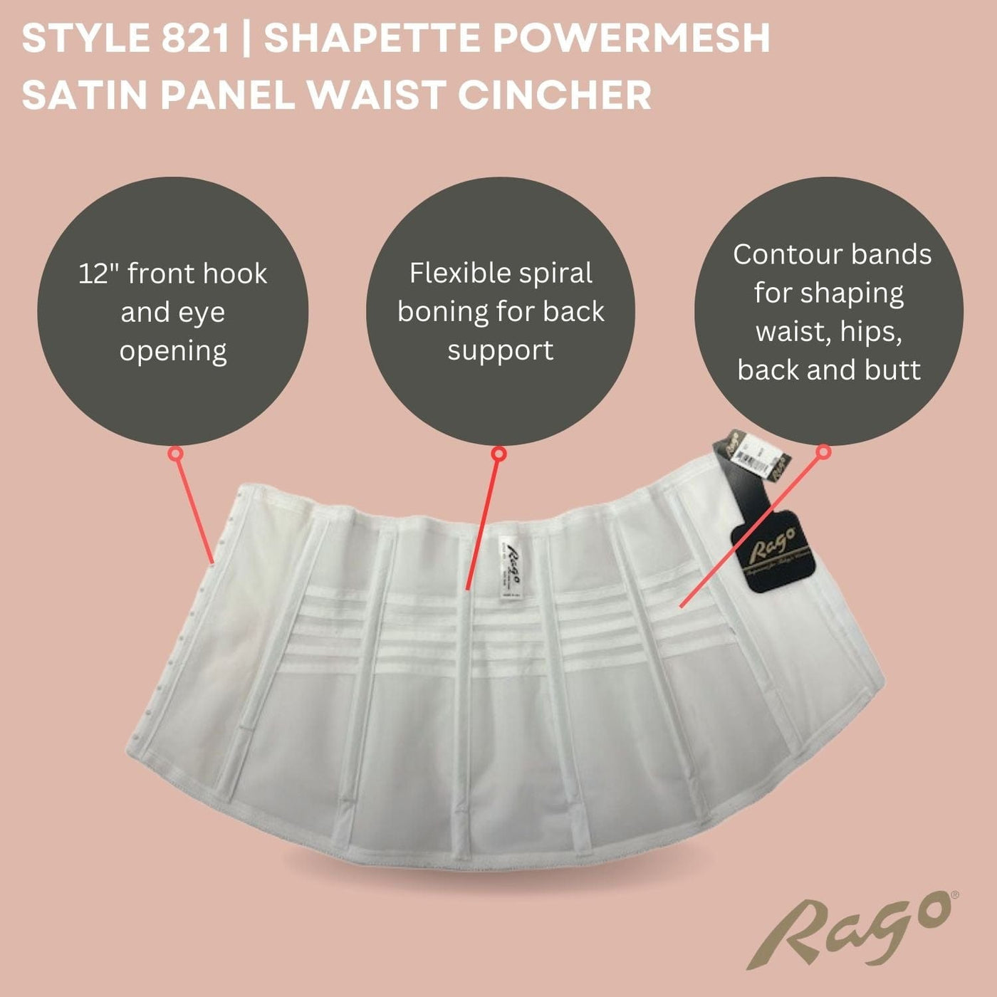 Style 821 | Shapette Powermesh Satin Panel Waist Cincher