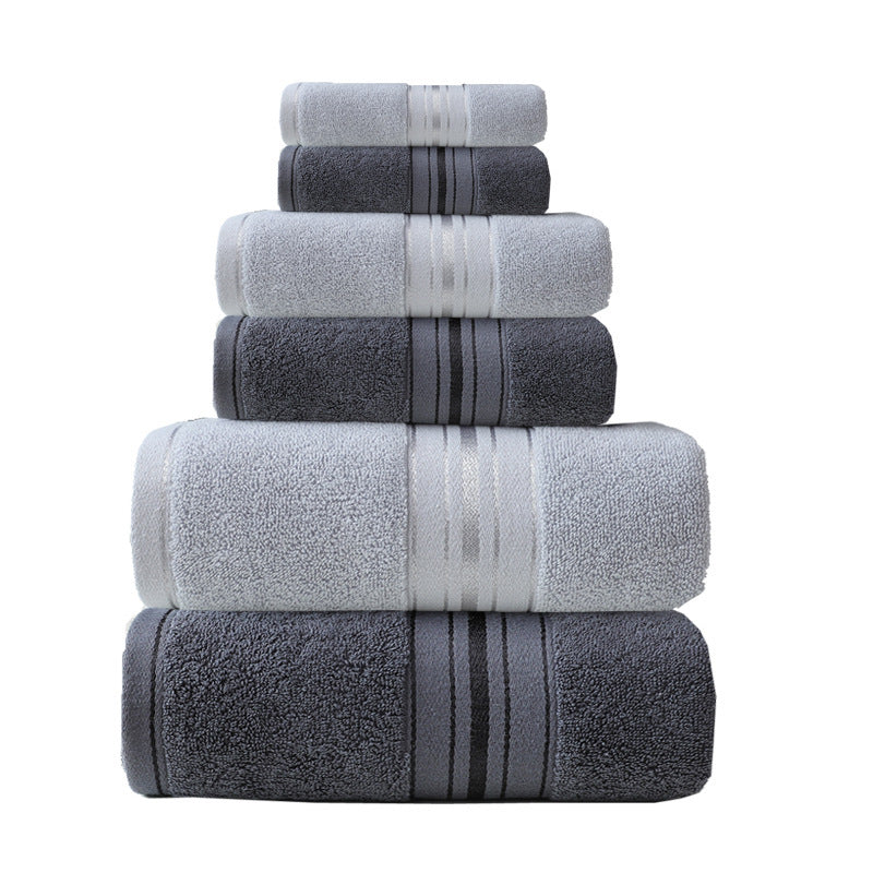 Cotton & Glossy Satin Towel Set - Dark Gray Light Gray / 6 Piece set