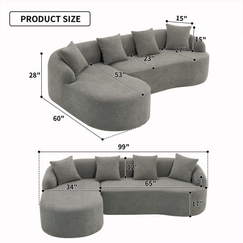 Chenille Full Compression Sofa w/ 4 Pillows