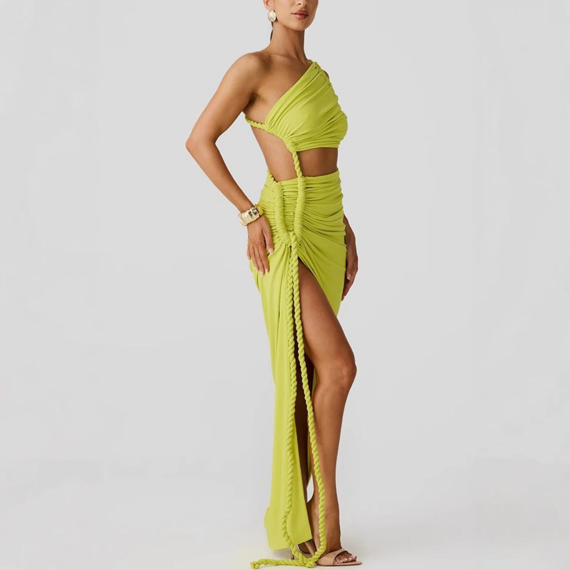 One Shoulder Tube Top Ruched Dress