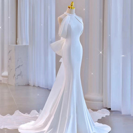 Elegant French Style Satin Wedding Dress