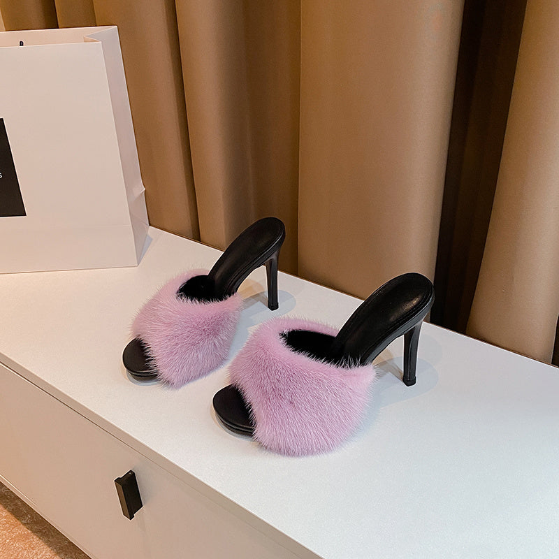 Mink Fur High-heeled Sandals