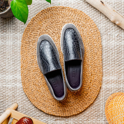 11-603-GRY BENE Sueded Italian Goatskin & Crocodile Loafer Grey