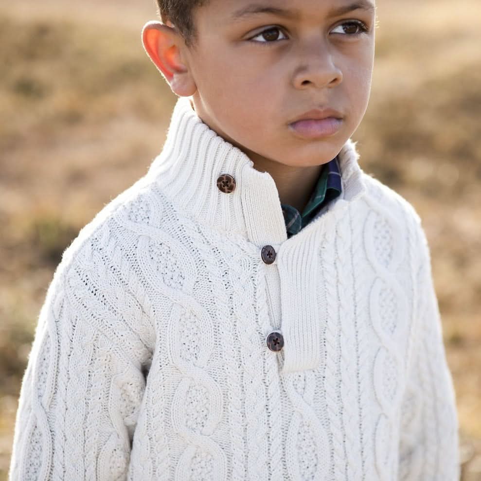 Mock Neck Organic Cable Sweater with Buttons - Baby