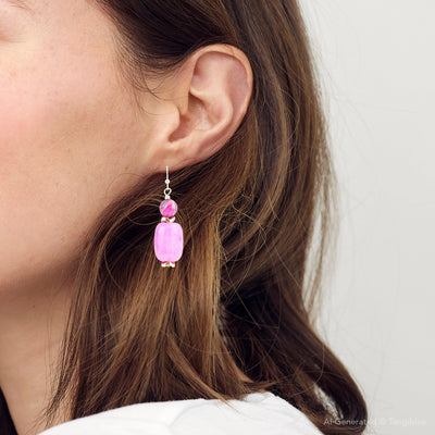 Peony Fuchsia Pink Agate Golden Drop Earrings