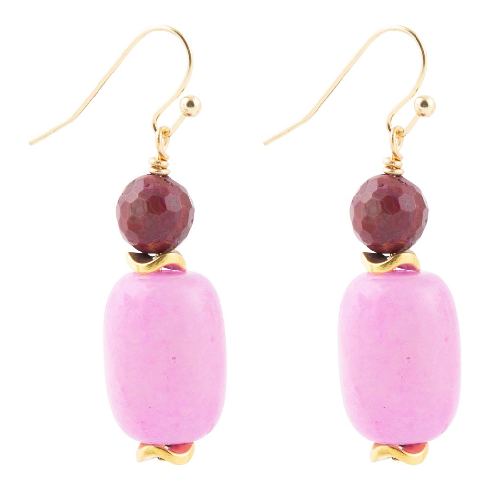 Peony Fuchsia Pink Agate Golden Drop Earrings