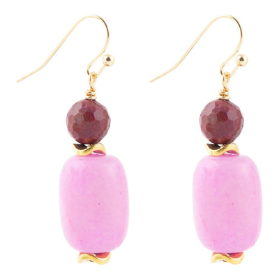 Peony Fuchsia Pink Agate Golden Drop Earrings